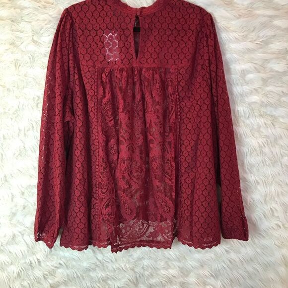 Torrid Red Lace Blouse, Long Sleeve, Puff Sleeves, Vintage inspired - Picture 6 of 16